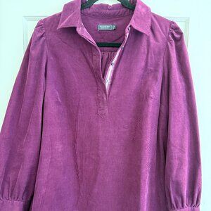 VINEYARD VINES Long Sleeve Cotton Corduroy Popover Dress In Dark Plum. size Smal
